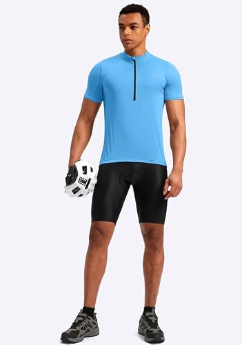 Men\'s Cycling Jersey Moisture Wicking Short Sleeve Half Zip Bike Road Mountain Biking Bicycle Biker Quick Dry UPF SPF Riding Sun Protection Racing Shirts for Men Zipper Pockets(Sky Blue,XL) - Thumbnail 6