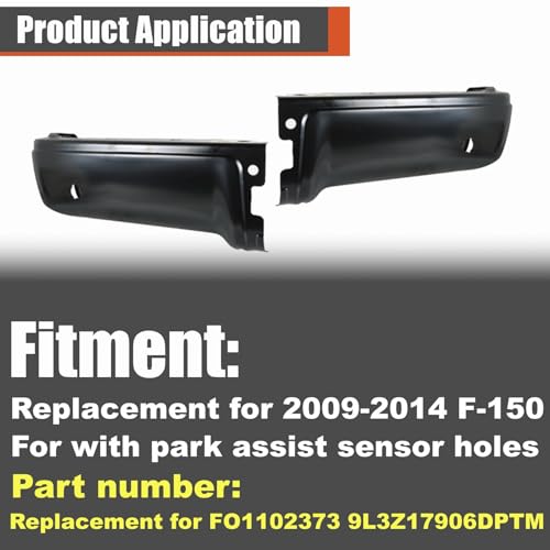 labwork 1 Pair Primered Black Rear Steel Bumper Ends Replacement for F150 2009-2014 with Park Assist Sensor Holes FO1102373