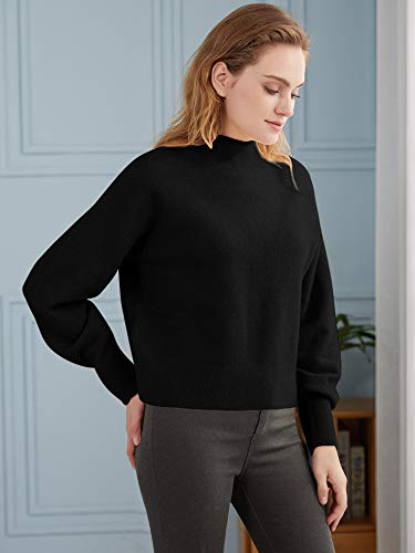 Woolicity Women's Mock Neck Sweaters Long Sleeve Oversized Turtleneck Knit Pullover Cozy Thick Soft Casual Tops Black