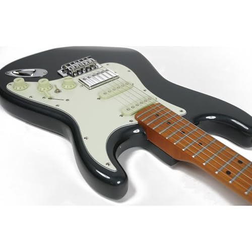 Image of SEST600 HSS Strat Electric Guitar | Roasted Maple Neck | Coil Split Humbucker | 22 Frets | 5-Way Switch | Gloss Finish | Premium Tremolo System | Strat Style Electric Guitar (Metallic Black)