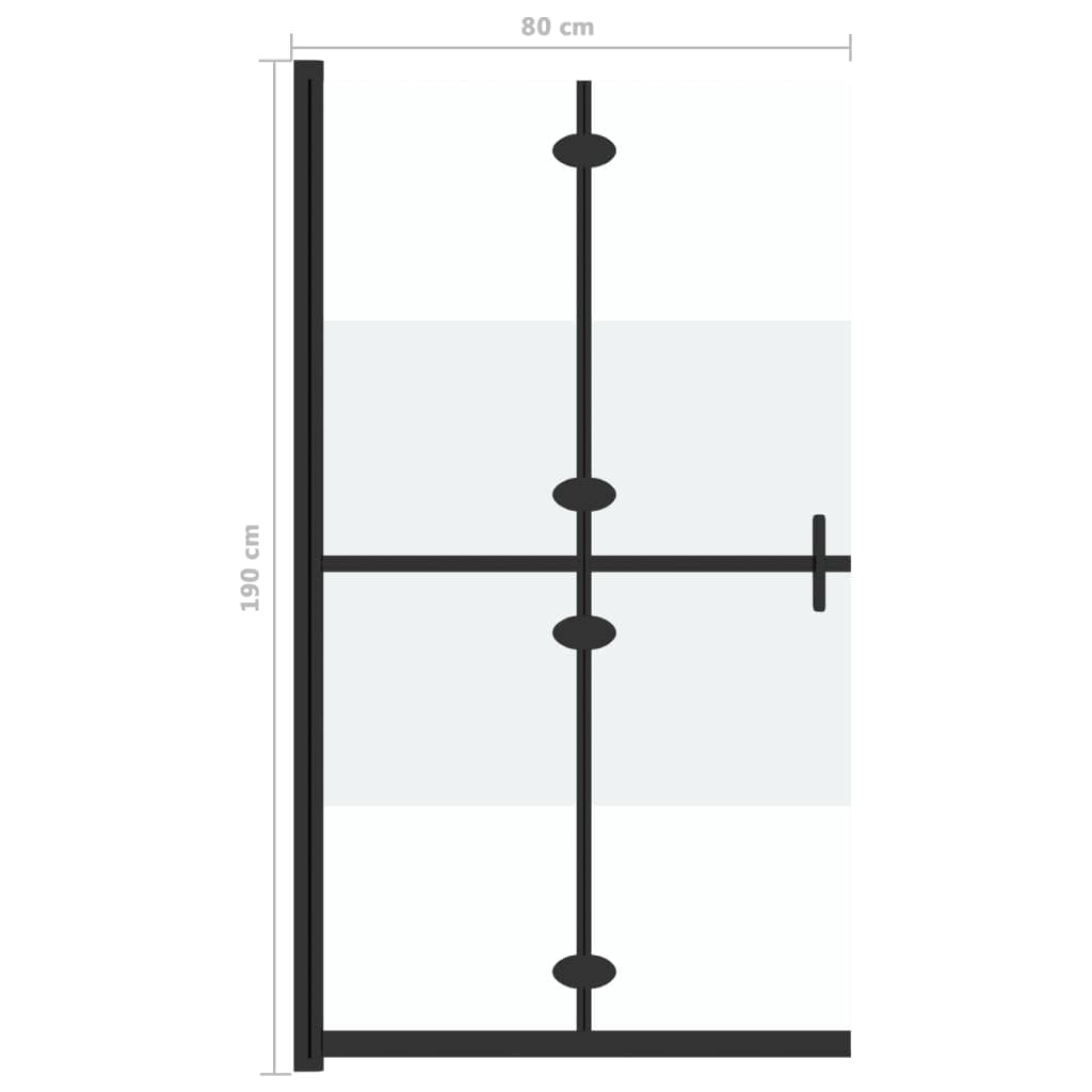Mampara de ducha plegable de vidrio templado semimate de 80 x 190 cm, 5 mm, marco de aluminio negro, 4 elementos con asas dobles, protección contra salpicaduras para cuarto de baño