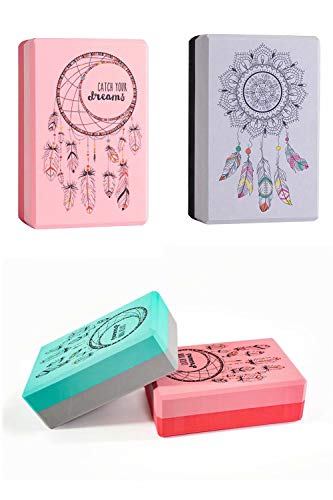 BABYONLINE D.R.E.S.S. Yoga Block - Supportive Latex-Free EVA Foam Soft Non-Slip Surface for Yoga, Pilates, Meditation,Deeppurple+Gray,(Set of 2)