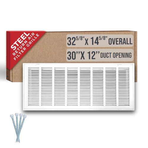 Image of Fits 30x12 Duct Opening | Steel Return Air Filter Grille by Handua [Removable Door] for 1-inch Filters | Vent Cover Grill | White | HVAC Cold Air Intake Grille | Out Dim: 32 5 /8 inchW X 14 5 /8 inchH