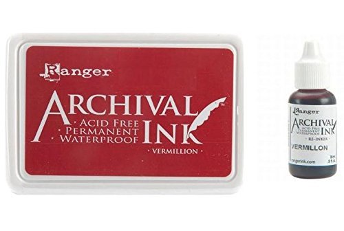 Ranger Archival Vermillion Red Permanent Dye Ink Stamp Pad & Re-Inker Refill