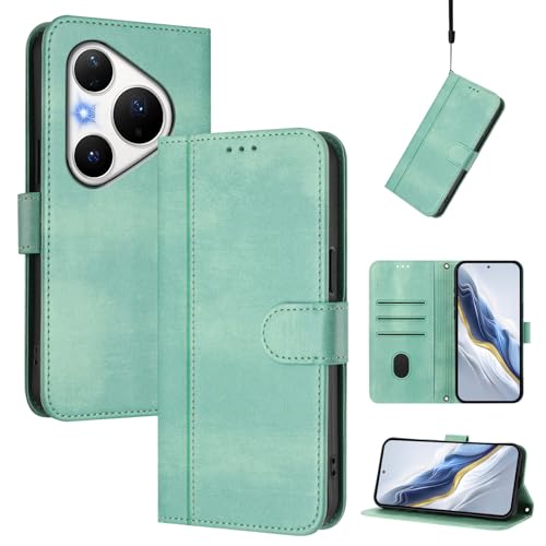 Pzwoxukhov Compatible with Huawei Pura 80 Pro Case Cover,Compatible with Huawei Pura 80 Pro with Card Slot,Stand Holder,PU Leather flip Shockproof Case Cover Light Green