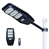 15000LM Solar Street Light Outdoor Lamp Dusk to Dawn LED Solar Light with Remote Control,Light Control 12000mAH Iron Phosphate Battery IP65 Waterproof Security Flood Light for Yard,Gaden,Street,Garage