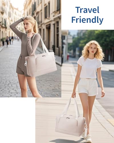 ECOHUB für Ryanair Handgepäck Tasche 40x20x25, Perfekt für Neue Ryanair 40x30x20 Faltbare Reisetasche für Flugzeug, Recycelt Travel Ryan air Bag 40x20x25 Mit Abnehmbar Nass-Tasche für Damen(Beige)