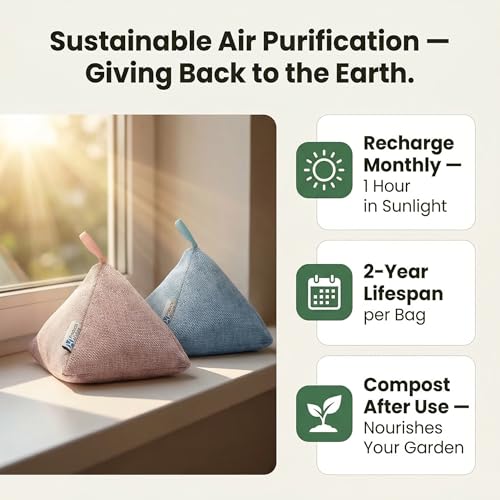 Image of 4 pack Naturally Activated Bamboo Charcoal Air Purifying Bags | Natural Home Deodorizer Bag | Charcoal Bag Odor Absorber For Pets | Odor Eliminator & Moisture Absorber Air Freshener Bag (200g Pyramid)
