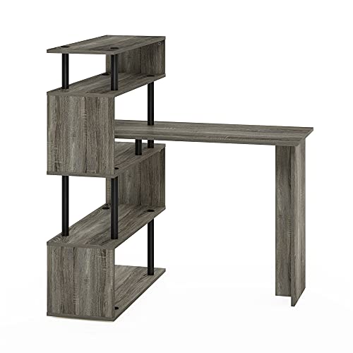 Image of Furinno Moore L Shape Computer Desk, 40 inch Wide Gaming Desk with 5-Tier S-Shaped Side Shelves, Office Desk, for Home Office, Study, Gaming, Grey Oak