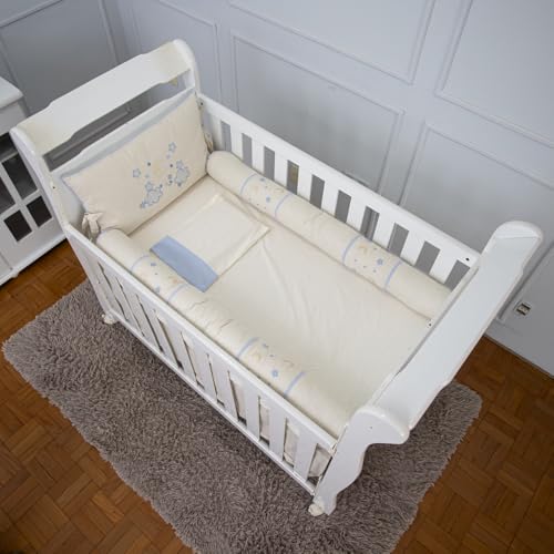 Enxoval para berço americano quarto de bebê em linho bordado nuvem menino menina (Azul bebê)