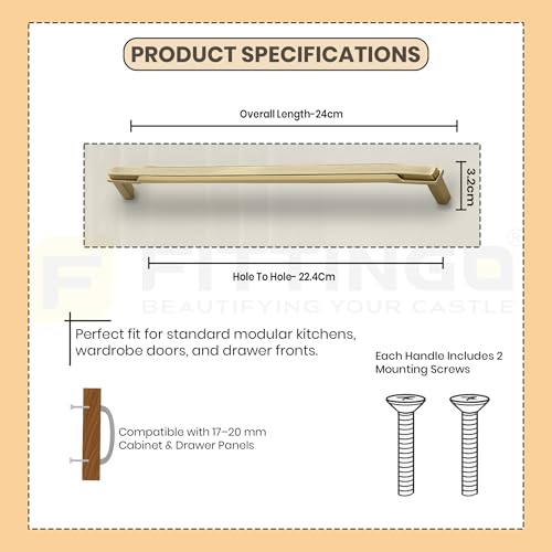 Image of 10 Inch Premium Cabinet Handles Zinc Alloy Material, 1341 B Antique with Gold Finish, Durable Drawer Pulls for Kitchen Cabinets, Cupboards, Wardrobes & Furniture Hardware - Pack of 8