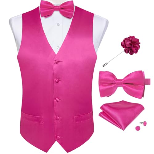 Image of DiBanGu Mens Paisley Suit Waistcoat,Silk Dress Vest and Bowtie Pocket Square Cufflinks with Lapel Pin Set for Wedding Tuxedo
