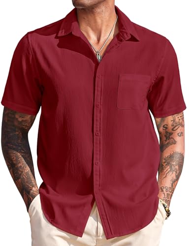 COOFANDY Men's Casual Short Sleeve Button Down Summer Beach Shirt Lightweight Textured Wrinkle Free Untucked Shirts