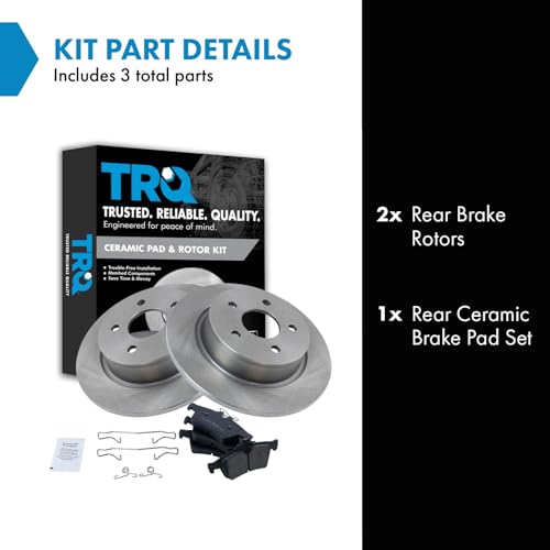 Image of TRQ Rear Brake Pad and Rotor Set Ceramic Solid Rotors | For 2013-2018 Ford C-Max 2013-2016 Escape 2014-2018 Transit Connect