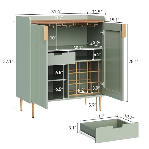Image of ARTPOWER Coffee Bar Cabinet with Wine Rack&Glass Holder, Sage Green