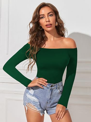 Image of Sarin Mathews Women's Sexy Off The Shoulder Tops Long Sleeve Slim Fit Stretchy Shirts Blouses Top