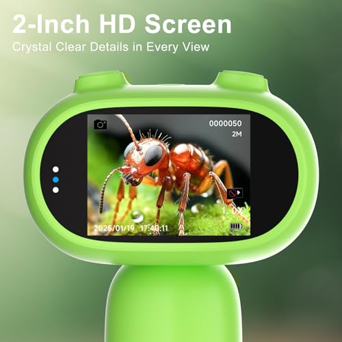 Image of 1000X Pocket Microscope for Kids - Railhorn Mini Microscope with 2 inch LCD Screen, 16MP Camera & 1080P Video, Handheld Magnifier with Light for Coins, Slides & Nature Exploration, STEM Toy for Ages 3-12