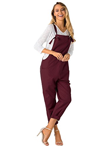 Yoins Fashion Overalls For Women Bib Baggy Dungaree Square Neck Adjustable Strap Rompers Jumpsuits Newvsn-Burgundy M #TOP2
