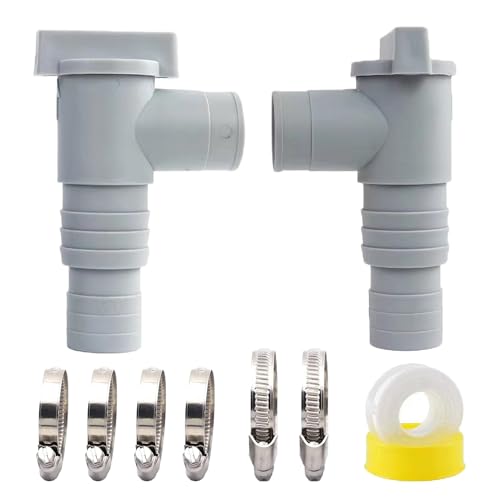 SIGANDG 2 Piezas Grifo de paso para piscinas con conexión de manguera de 32 mm, Válvula de Cierre para Piscina, tubo de PVC de 32 mm, con 6 Abrazadera de Manguera, para Mantenimiento de Piscina
