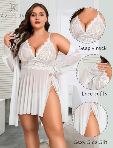Image of Avidlove Plus Size Lingerie Sexy Lingerie Set Women's Exotic Nightgowns Lace Chemise Lingerie Side Slit Nightdress
