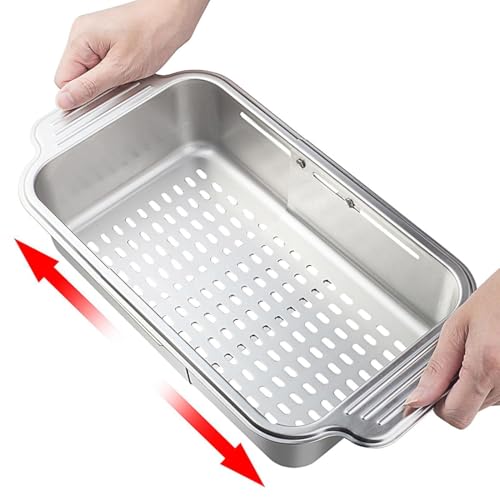 Escurridor de platos ajustable, colador extensible y organizador compacto 6