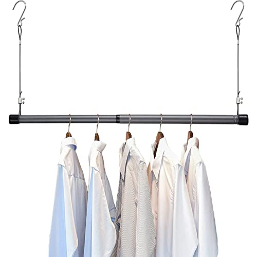 Hängender Kleiderstange Schrankstange,38-63cm Teleskopstange Einstellbare Hängender Klemmstange Kleiderschrank aus Edelstahl Ausziehbare Garderobenstange Spannstange für Garderobe/Silber Cover
