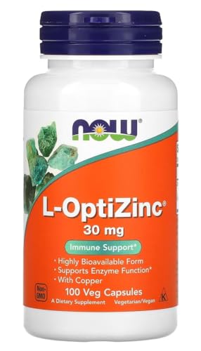 Now Foods - L-OptiZinc 30mg | Alto contenido de zinc para el apoyo del sistema inmunológico y la salud de la piel - 100 cápsulas veganas
