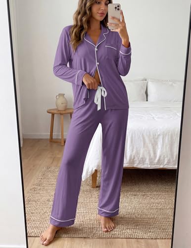 Image of ZMJ Womens Pajamas Sets 2 Piece Long Sleeve and Pant Pj Sets Button Up Sleepwear