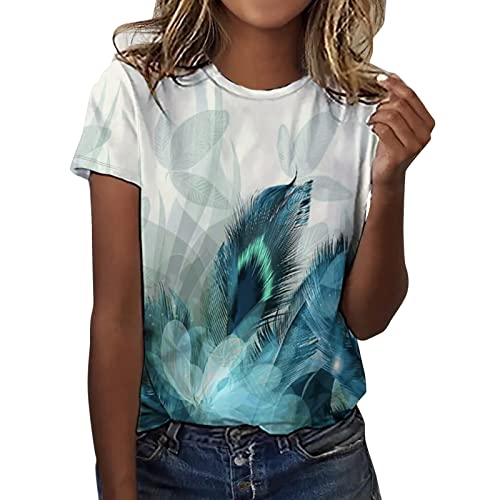 Bluse Damen Sommer Kurzarm Oberteile Pusteblume Drucken Tee Tops Casual Rundhals Loose Shirts Blusen Vintage Tshirt Sommerblusen Damen Leicht Lang Tops Y2K Tunika Damen Sommer