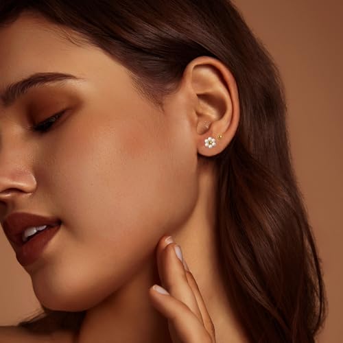 IMBOS Pearl Earrings 14k Gold Plated Daisy Flower Stud Earrings for Women Ball Stud Flat Back Earring Hypoallergenic Statement Earring Trendy Jewelry Gift for Women4