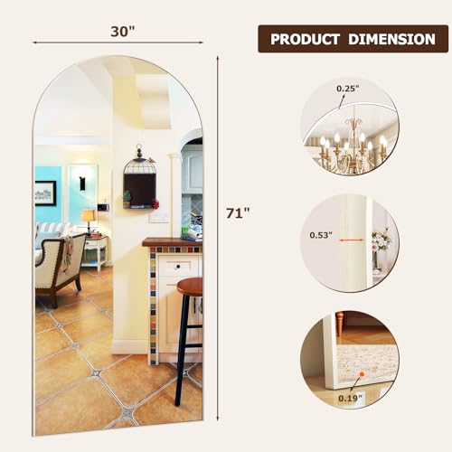 Modern Arched Full-Length Mirror, 30"x71" Arched Floor Mirror with Stand, Wall-Mounted Mirror for Bathroom, Dressing Room - Hanging or Leaning - Full Body Mirrors for Bedroom,Sliver