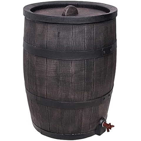 Ondis24 Wasserfass Regentonne Regenwasserfass Eichenfass 140 Liter 3/4 Zoll Gewinde Cover