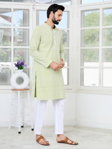 Image of See Designs Men's Full Sleeve Mandarin Collar Embroidered Thread Work Sequinned Rayon Straight Long Kurta - Festive Collection