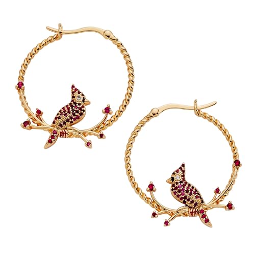 Alex and Ani Cardinal Hoop Earrings for Women - Shiny Gold Reversible Braided Hoops with Ruby Crystal Enamel Charms Elegant Jewelry Gift