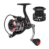RUNCL Spinning Reel Grim II, Fishing Reel with Spare Spool, Smooth Spinning Fishing Reel 10+1 Stainless Steel Shielded BB Oversized EVA Knob for Freshwater Saltwater Fishing (Black, 2000)