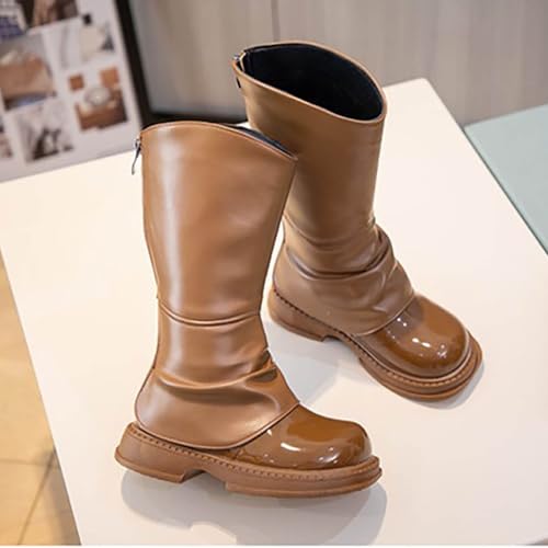 IWIHMIV Girls High Boots Fashion Tall Riding Boots with Back Zipper Comfortable Flat Bottom Warm Leather Dress Booties4