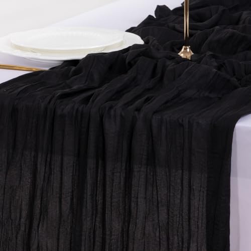image for Socomi 3pcs Black Halloween Cheesecloth Table Runner Boho Rustic Gauze