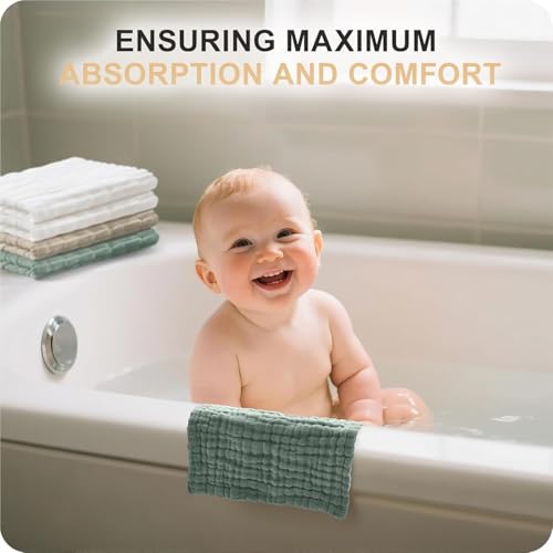 Image of Cuddle Campus Baby Washcloths 6 Packs, Muslin Washcloths Baby,Cotton Burp Cloths, Extra Absorbent and Soft Wash Clothes for Newborns, 12x12 Inches