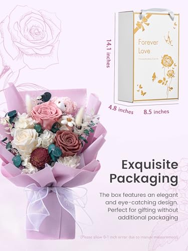 Polylove Forever Flower Bouquet Flowers for Delivery Prime Preserved Roses with Bear Gift Box for Wife Women Mother Day Anniversary Birthday (Purple) - Image 3