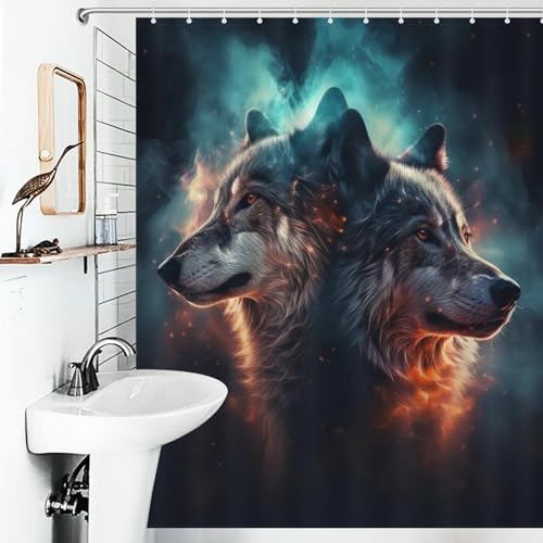 Rideau de douche loup imperméable et séchage rapide en textile - 6