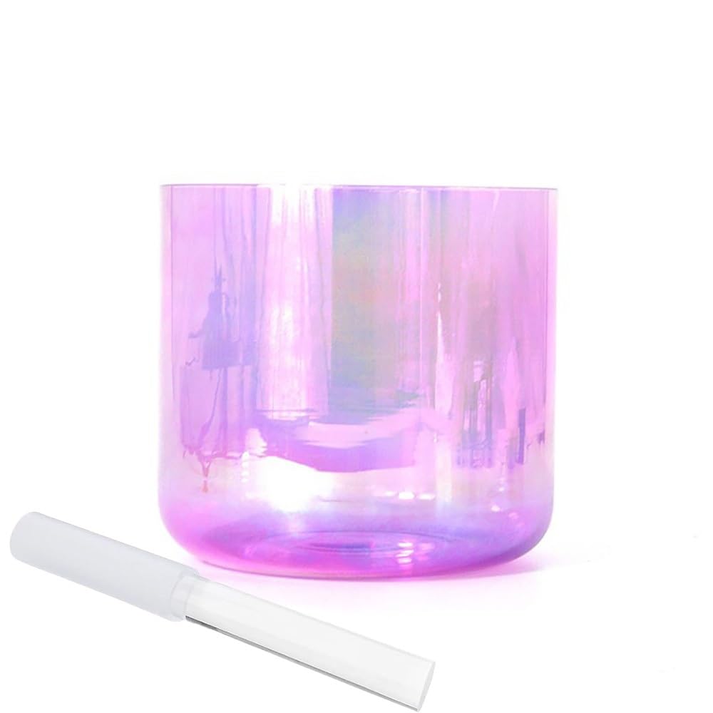 8 Zoll klare lila alchemistische Kristallschale Heilende Klangschale Chakra Geschenk für Meditation Yoga mit Acryl Schlagzeug und Dichtring (G Note)