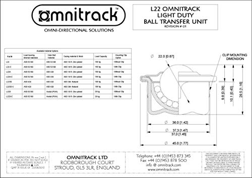 L22D Push Fit Light Duty Ball Transfer Unit 7/8