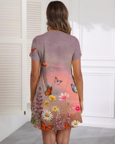 Image of COSSEN Women's Casual T Shirt Dress V-Neck Short Sleeves Swing Dresses Birthday Party Summer Travel Beach with Pocket