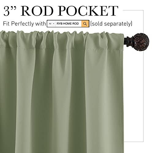RYB HOME Sage Green 72 inch Curtains for Living Room, Blackout Window Drapes Light Blocking and Noise Reducing Panels for Boys Bedroom Nursery, W 42 x L 72 inchs, Set of 2, Sage Green