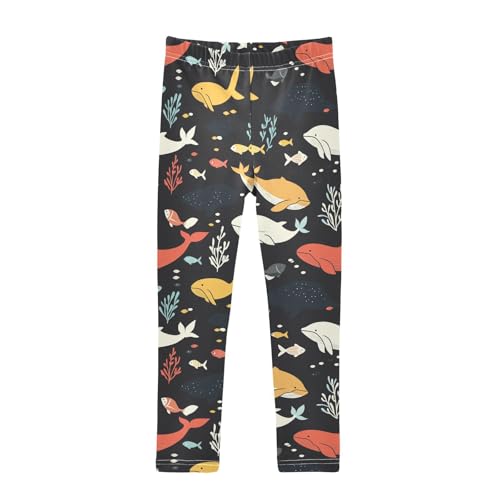 Cartoon Ocean Life Whale Girls Casual Leggings for Kids Printed Long Pant Bottoms Stretch and Soft