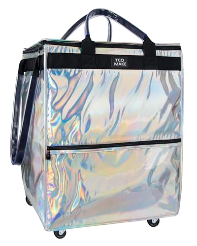 Large Phantom White Reusable Grocery Bag on Wheels, Folding Rolling Tote