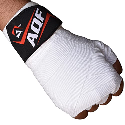 AQF Vendas Boxeo con 4 Metros Eslora Vendas Elasticas para Deportes De Combate, Boxeo, MMA (Artes Marciales Mixtas) Y Cross Fitness (Blanco)