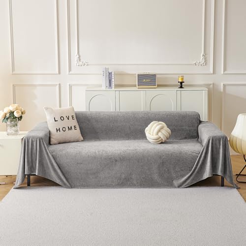 MYSKY HOME Sofa Überzug Kratzschutz Sofa Katze - Sofabezug 2 Sitzer, Sofaüberwurf Waschbar, Couch Überzug L Form, Überwurfdecken für Sofa Schutzdecke, Sofaschoner 180 x 300cm, Grau