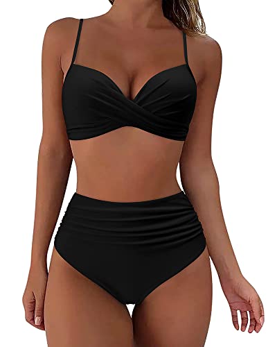 Zueauns High Waist Bikini Damen Bauchweg Badeanzug Push Up Bikini-Sets für...