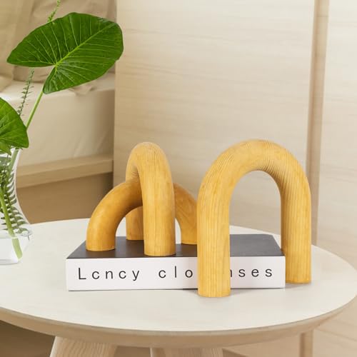 Yunjuhop 3 Pcs Wood Arch Shelf Decor Accents for Coffee Table Decor,Farmhouse Boho Arch Decor,Bedroom Office Desk Modern Home Decor (Wood color)